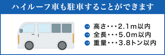 ■全高2.1m ■全長5m以内 ■重量3.8トン以内